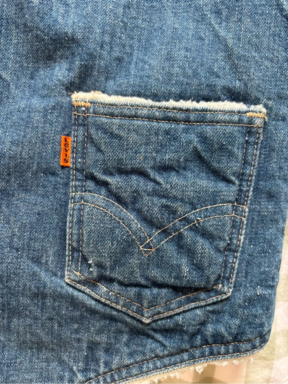 Levi's Blue Denim Sherpa Vest with Cream Lining